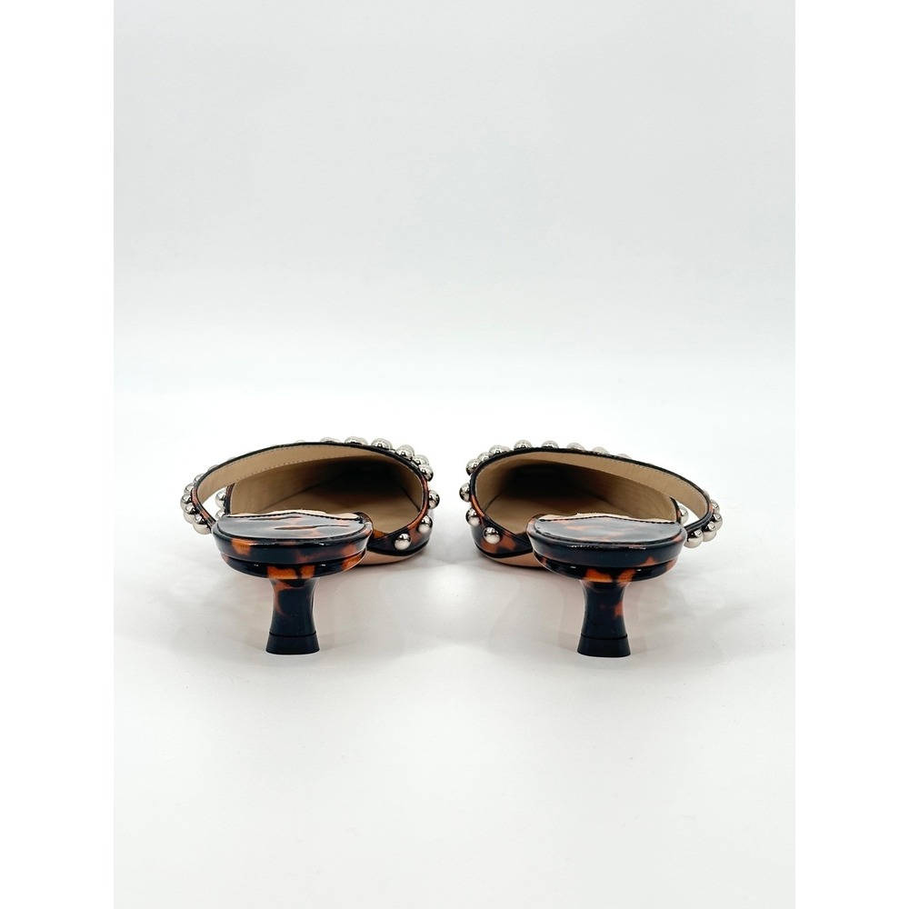 Jimmy Choo Ros 35 Tortoise Shell Patent Leather Studded Mules 36 / 6 Kitten Heel - Picture 7 of 9